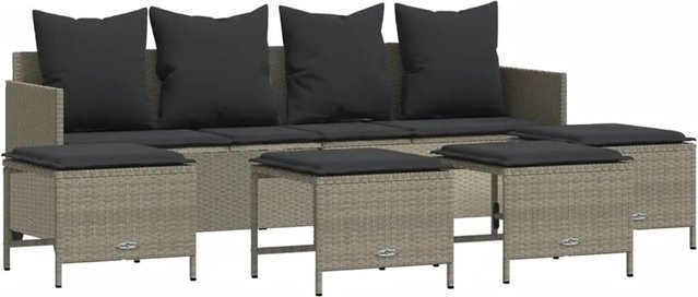 vidaXL 5-tlg Garten-Sofagarnitur aus Poly Rattan in Hellgrau mit Kissen und Ottoman - Bild 1