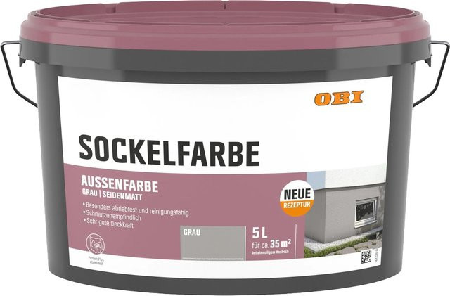 OBI Sockelfarbe Grau, Mauerwerk, Satinmatt, Dispersionsfarbe auf Wasserbasis, 5,0 l - Bild 1