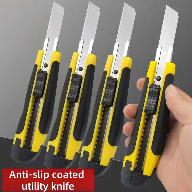 Robustes Allzweckmesser aus Edelstahl in Gelb mit Anti-Rutsch-Griff für das Auspacken von Paketen - Bild 2