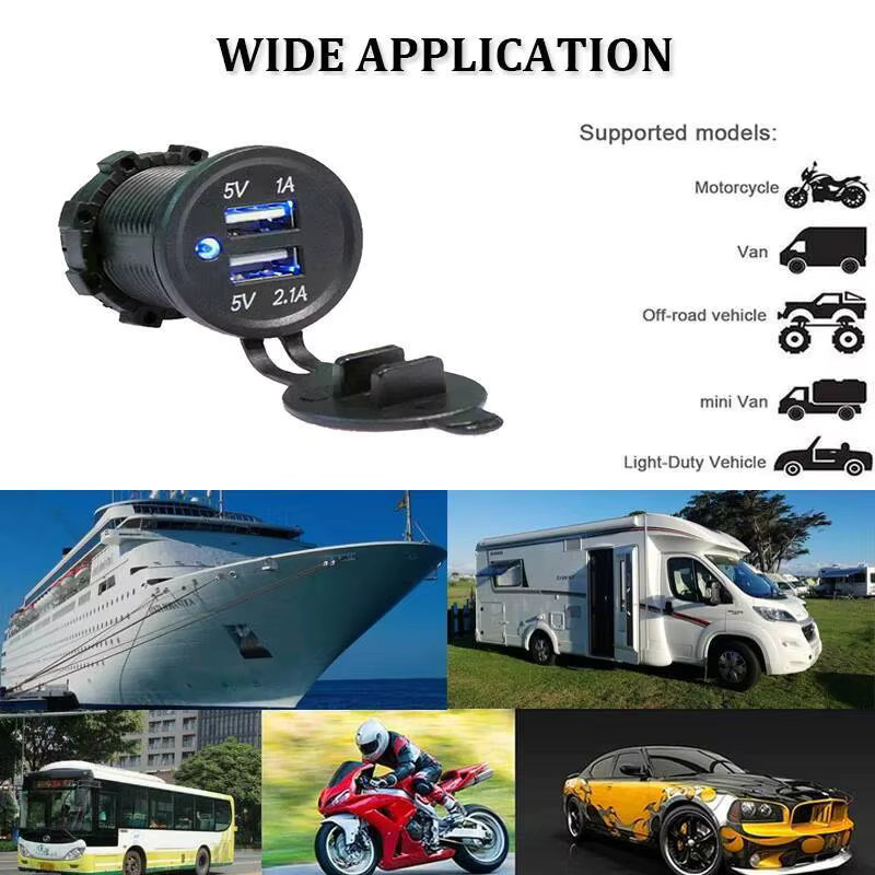 ONEGOL Dual-USB-Schnellladeadapter für Auto, Motorrad und Boot, wasserdichte Ladebuchse mit USB-A, 12/24 V, 5 V, 4,2 A, in Schwarz und Blau - Bild 6