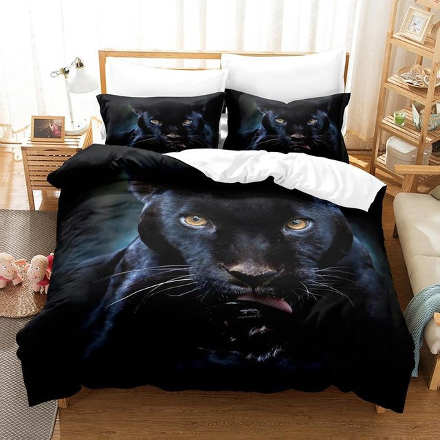 JMG Household Supplies Leopard Bettwäscheset aus Mikrofaser, 2-3-teiliges Set mit Bettbezug und Kissenbezug, Mehrfarbig Schwarz, B/H: 173 x 218 cm - Bild 1