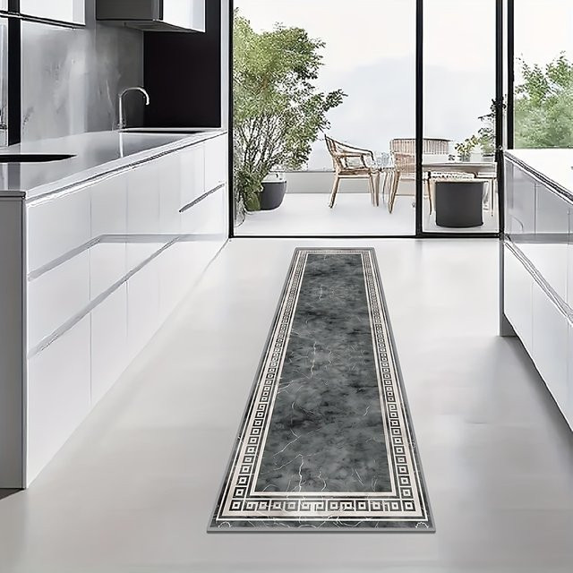 VIKAMA Läuferteppich in Schwarz und Grau im Marmor-Look für Wohnzimmer, Küche und Flur, B/T/H: 120 x 40 x 2 cm - Bild 1