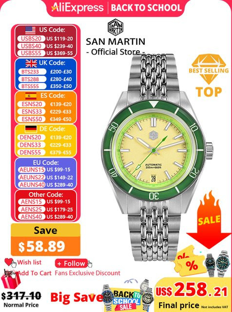 San Martin Taucheruhr, Automatik, Edelstahl, 39,5 mm, Herren, 20 ATM - Bild 1