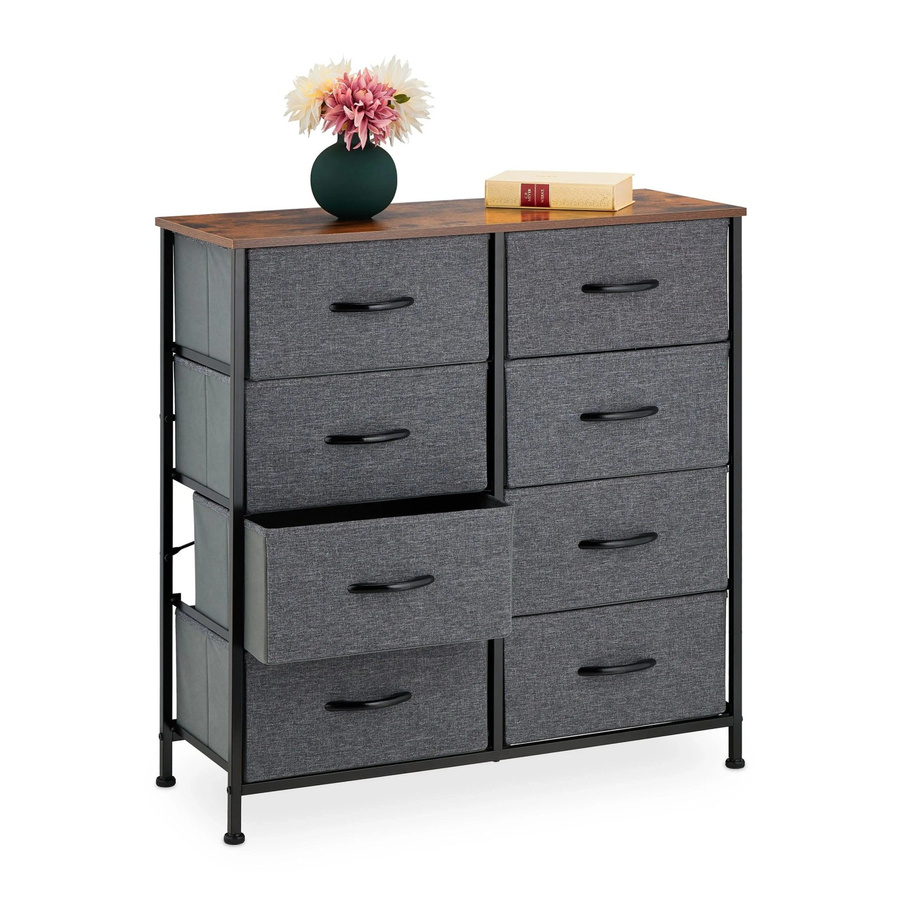 Relaxdays Kommode im Industrial-Design mit 8 Schubladen, Dunkelgrau Dunkelbraun Schwarz, B: 81,5 cm, H: 80 cm, T: 30 cm - Bild 2