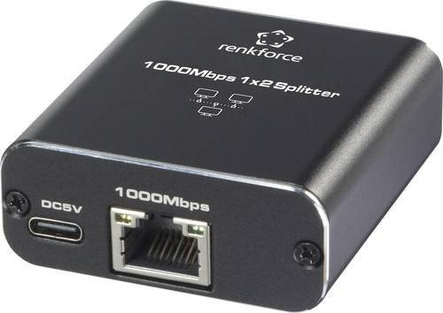 Renkforce RF-GES-200 Netzwerk Switch RF-6739678 mit 2 RJ45 Ports, 1 Gbit/s Ethernet/LAN und USB-C Stromversorgung in Schwarz - Bild 1