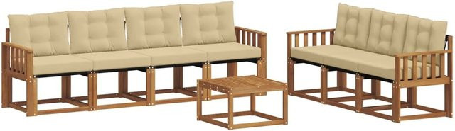 vidaXL Gartenmöbel Set 8-teilig aus Akazienholz und Textilene in Natur und Beige mit Tisch und Kissen - Bild 1