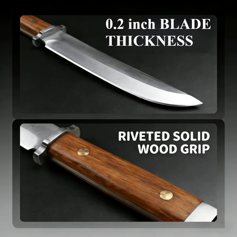 PLYS Japanisches Fleischermesser mit Edelstahlklinge und braunem Holzgriff - Bild 4