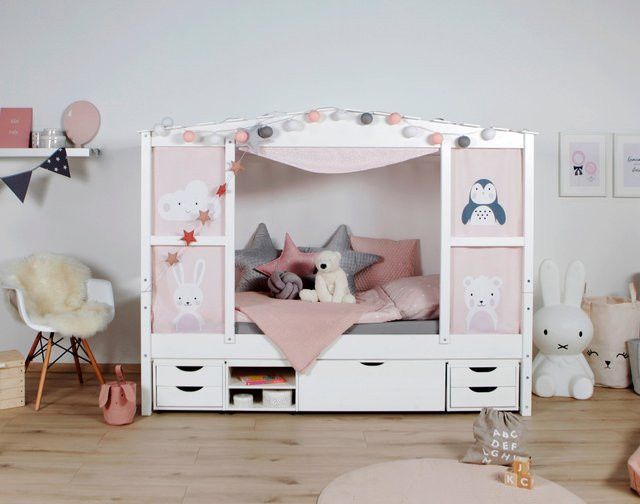 Ticaa Hausbett Amelie aus Kiefer Massivholz mit Bettkasten und Schubladen in Weiß - Bild 1