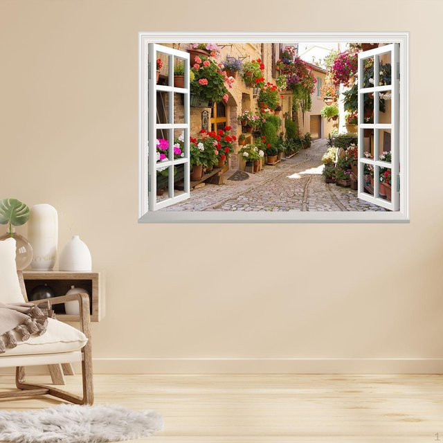 Rose Lane Dekorative Vinyls für unechte Fenster mit floralem Design und mediterraner Landschaft, Mehrfarbig, B: 57 cm, H: 90 cm - Bild 1