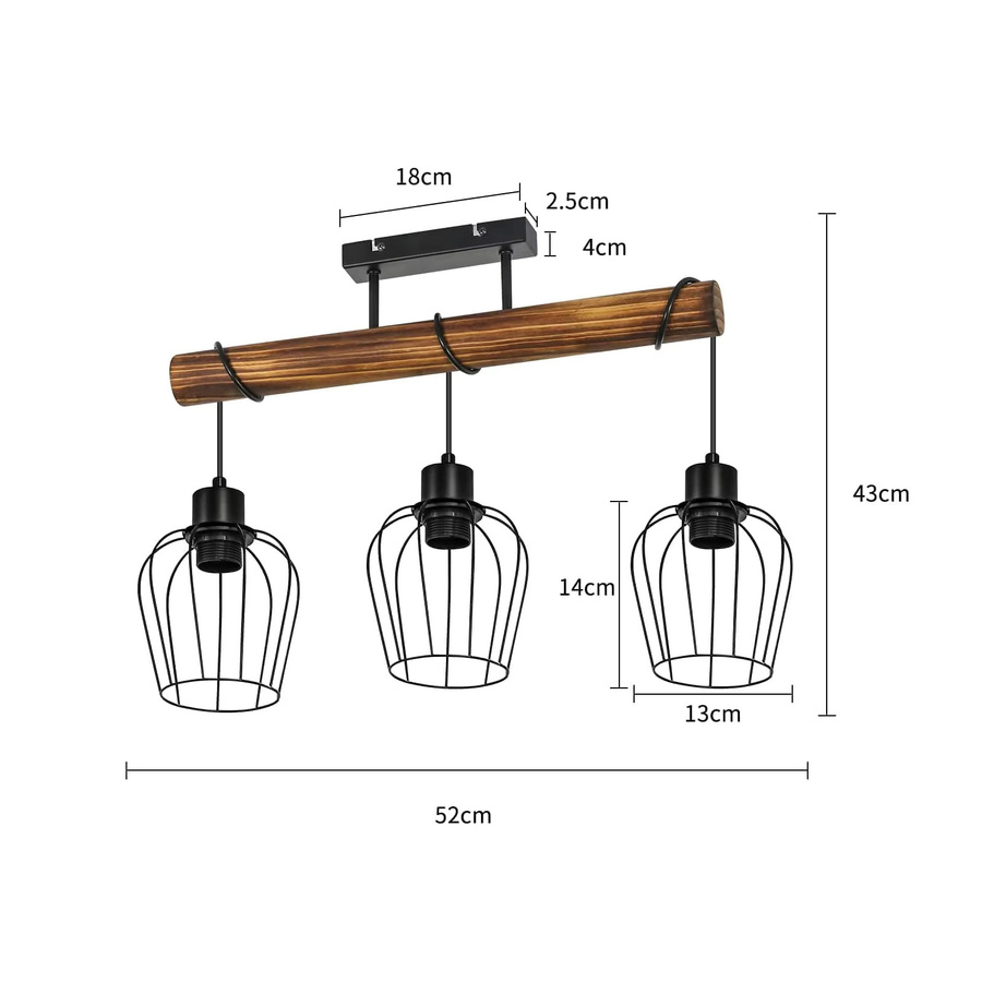 Retro Industrielle Pendelleuchte in Schwarz aus Holz und Metall mit E27 Fassung als Vintage Deckenlampe mit Käfigschirm - Bild 4