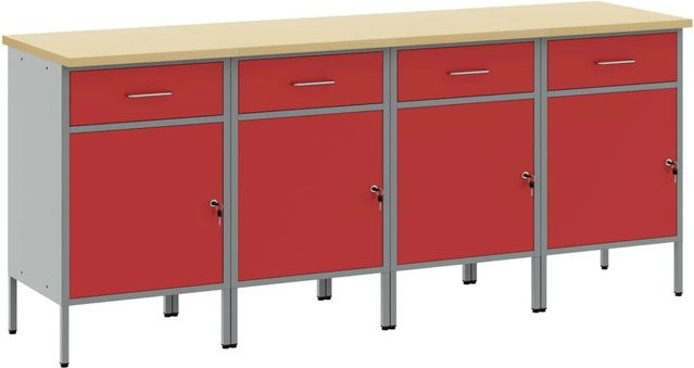 vidaXL Werkbank mit Schubladen 4-teilig in Rot und Grau, B/T/H: 200 x 55 x 85 cm - Bild 1