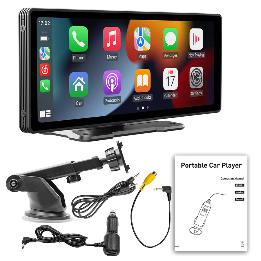 BQCC Tragbarer 10,26 Zoll Auto MP5 Player mit Wireless CarPlay, Android Auto und Mirrorlink, Rückspiegel mit Bluetooth, USB und DVR in Schwarz - Bild 2