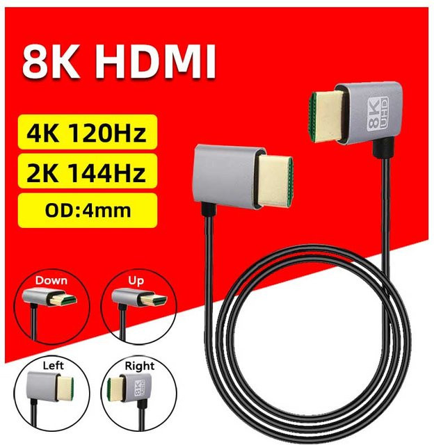 BSN HDMI 2.1 Kabel Ultra High Speed mit 90-Grad-Winkel für 8K 60Hz und 4K 120Hz, 48Gbps, eARC, ARC und HDR für TV, Laptop und Projektor - Bild 1
