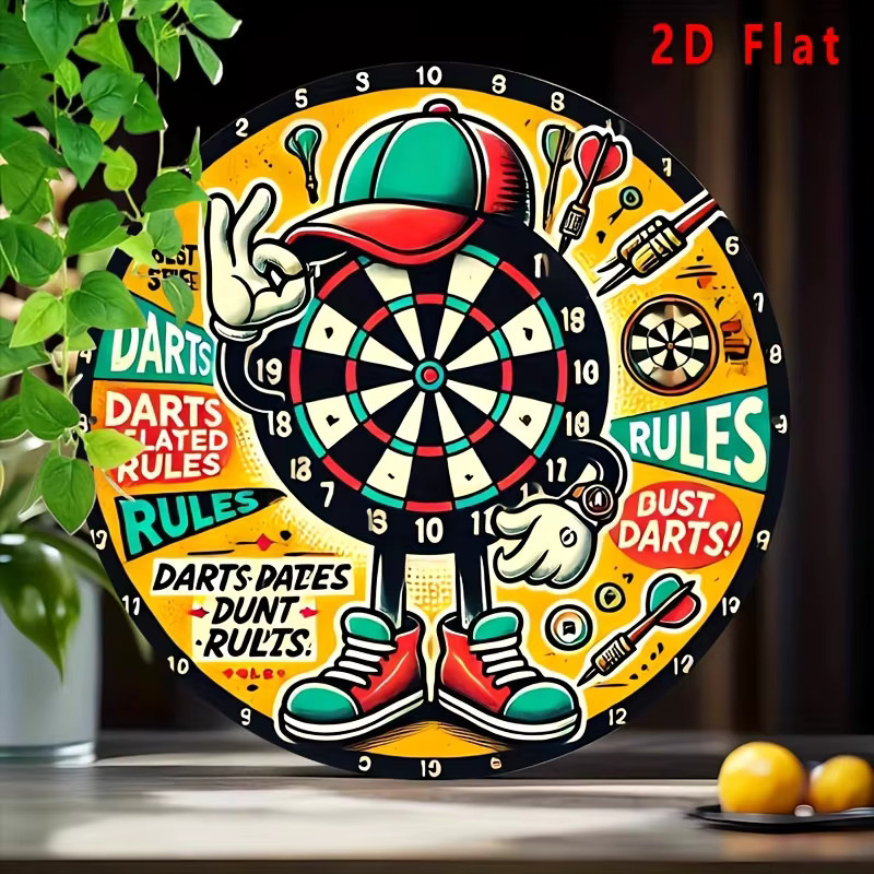 Potdemiel Rundes Wandkunstschild Dart-Regeln im Vintage-Stil aus Metall, Mehrfarbig, Durchmesser: 20 cm - Bild 2