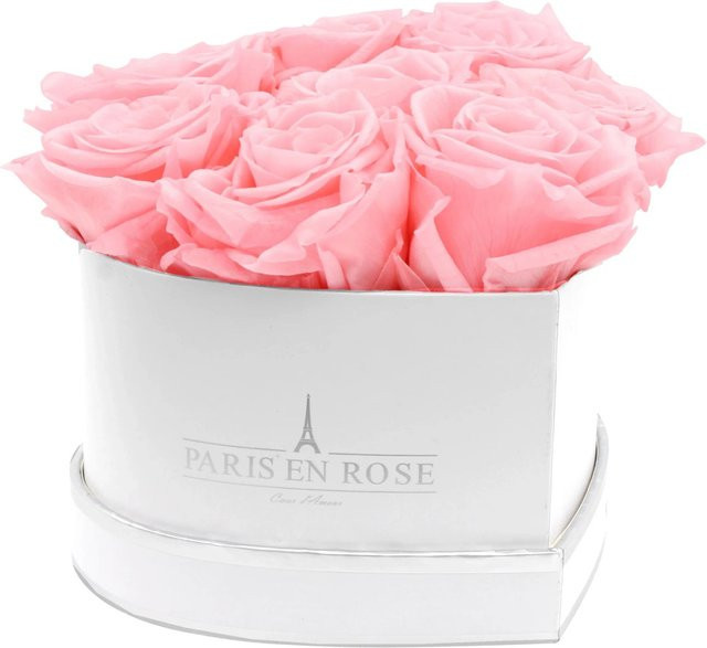 PARIS EN ROSE Rosenbox Herz in Weiß-Silber mit 8 rosa Rosen - Bild 1