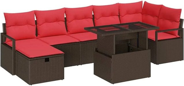 vidaXL Garten-Sofa-Set aus Poly-Rattan in Braun, 8-teilige L-Form Lounge-Garnitur mit Kissen, Polsterung und integriertem Stauraum für Garten und Terrasse - Bild 1