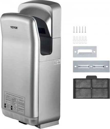 VEVOR Kommerzieller Jet Händetrockner mit HEPA-Filter, 2000W Hochgeschwindigkeits-Handtrockner mit Infrarot-Sensor, Silber - Bild 1