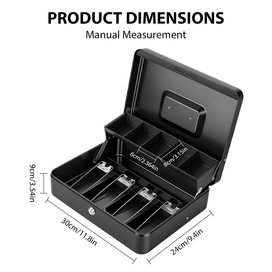 Metall-Geldkassette in Schwarz mit Schloss, 2 Schlüsseln und 5 Fächern inklusive Cantilever-Tablett für Einzelhandel und Büro - Bild 8