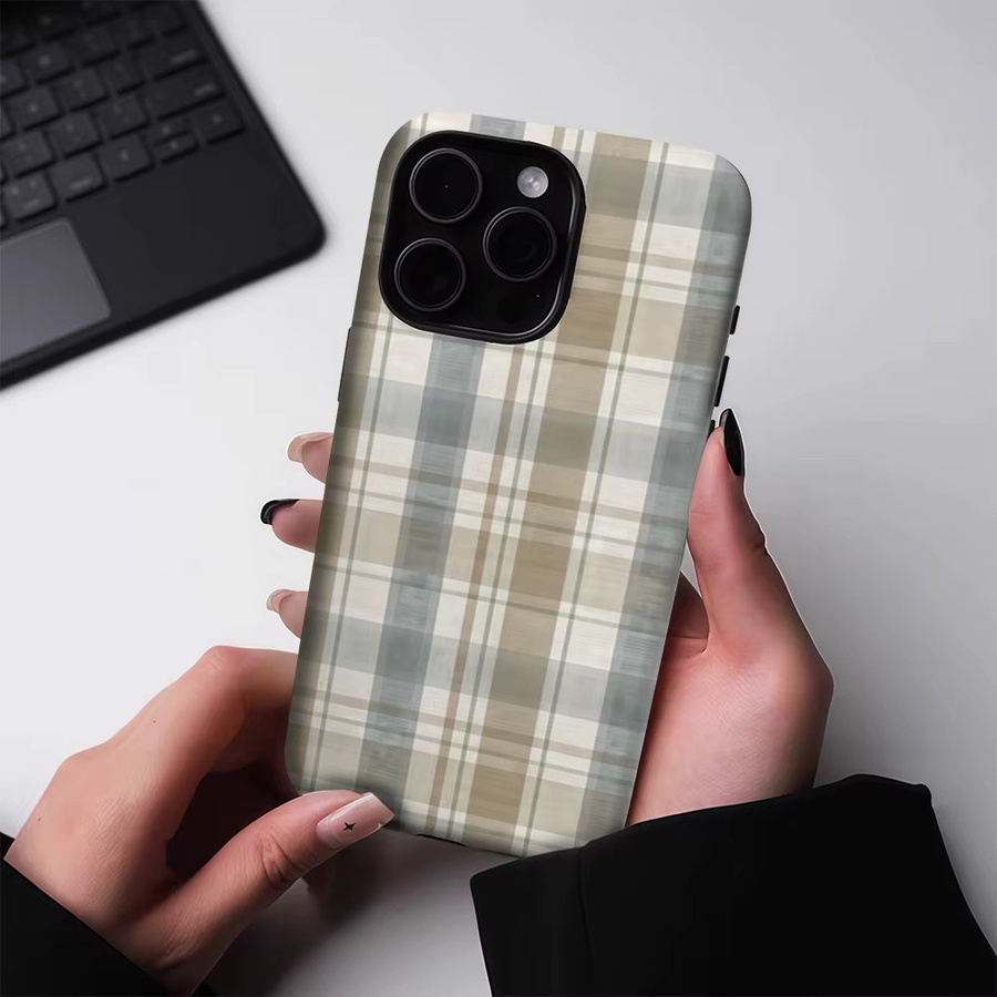 Robuste Handyhülle mit Schachbrettstruktur von Potdemiel für iPhone 17 16 15 14 13 Pro Max Plus in Beige mit Magnetfunktion - Bild 2