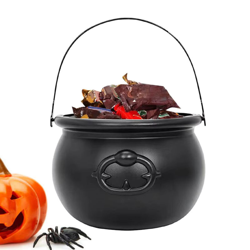 Halloween Süßigkeiten Eimer in Kessel-Optik, schwarzer Kunststoff-Wasserkocher als Party-Dekoration für Kinder - Bild 2