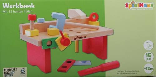 Vedes SpielMaus Holz Werkbank, 15-teiliges Set, ab 1 Jahr