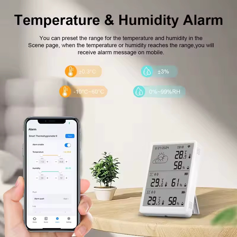 Tuya Smart Temperatur- und Feuchtigkeitssensor Set mit Display in Weiß, WiFi und RF433, kompatibel mit Alexa und Google Home - Bild 2