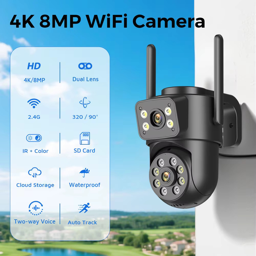 BESDER 8MP Wifi PTZ Outdoor Überwachungskamera mit Dual-Bildschirm, 4MP SicherheitscCTV IP Kamera mit menschlicher Erkennung und iCSee App, Schwarz - Bild 2