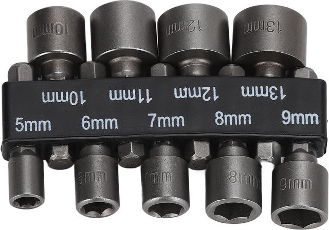 TOMTOP 9 Stück Stecknuss-Bits Set aus Chrom-Vanadium-Stahl mit 1/4 Zoll Sechskantschaft und Aufbewahrungshalter in Grau - Bild 1