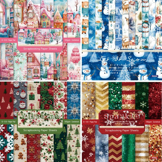Alinacutle Junkjournal Merry Christmas Papierpackung, 24 Blatt, gemusterter Papierblock für Scrapbooking in Multicolour, Breite: 15,2 cm - Bild 1