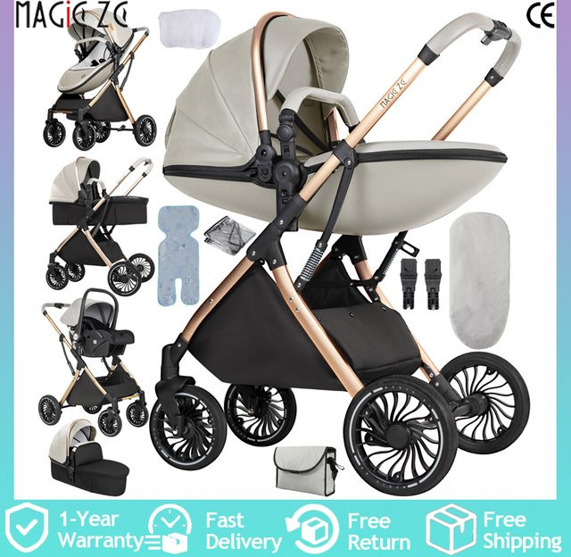 Luourzme 3-in-1 Kinderwagen Reisesystem in Blau mit Aluminiumrahmen und Federung - Bild 1