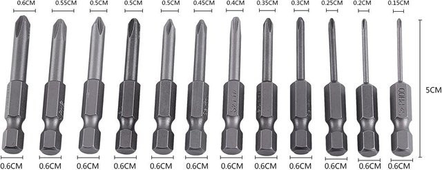 Fishine Magnetische Kreuzschlitzschraubendreherbits aus S2-Legierung, 12 Stück, Farbe: Grau, Länge: 50 mm, Sechskantschaft: 1/4 Zoll - Bild 1