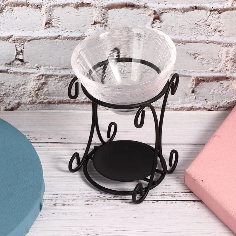 Koogeelife Aromatherapie-Duftbrenner aus Metall in Schwarz und Transparent mit Teelicht-Halterung im Vintage-Design - Bild 3