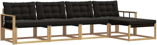 vidaXL Outdoor-Sofagarnitur aus Akazienholz mit 3-Sitzer-Sofa, Ottoman und Kissen in Weiß und Schwarz - Bild 1