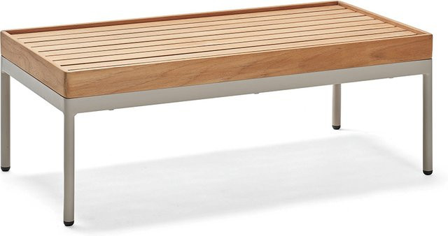 Stern Beistelltisch Coco in Greige mit Teak Tischplatte aus FSC-zertifiziertem Holz, B/T/H: 80 x 40 x 40 cm - Bild 1