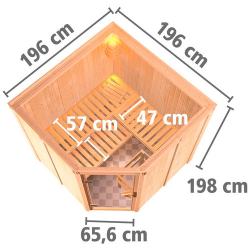 Karibu Sauna Vöru aus Fichtenholz in Beige mit 9 kW Saunaofen und externer Steuerung für 4 Personen, B/T/H: 196 x 198 x 196 cm - Bild 2