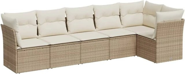 vidaXL 6-tlg Garten-Sofagarnitur in L-Form aus Poly-Rattan in Beige und Cremeweiß mit Sitzkissen und Rückenkissen inklusive Stauraum - Bild 1