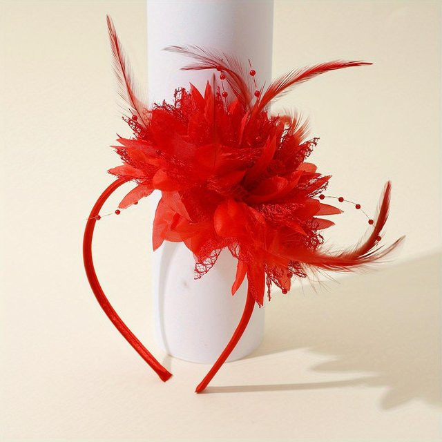 YULIN Federblumen-Stirnband, Braut-Diadem und Fascinator-Hut, Damen, rot - Bild 1