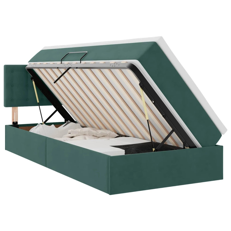 vidaXL Bett mit Stauraum und LED in Dunkelgrün aus Samt, B/T/H: 100 x 200 x 88 cm - Bild 2
