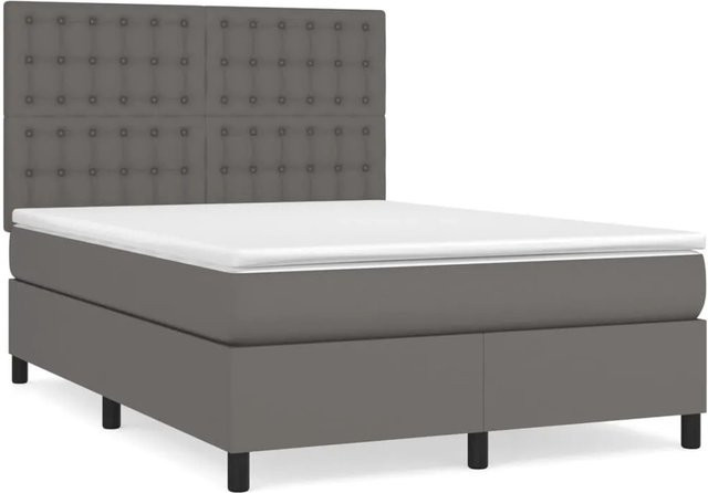 vidaXL Boxspringbett mit Matratze in Grau und Weiß, Hybrid-Design mit Taschenfederkern und Kunstleder, B/T/H: 140 x 190 x 144 cm - Bild 1