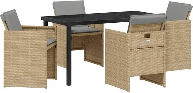 vidaXL Garten Essgruppe 5-teilig aus Poly-Rattan und Stahl in Beige mit Glastisch - Bild 1