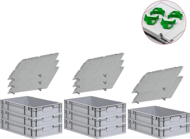 PROREGAL Spar Set 8x Eurobox Nextgen Economy mit Auflagedeckel und 4x Schiebeschnappverschlüssen in Grün, H x B x T: 12 x 40 x 60 cm, 23 Liter - Bild 1