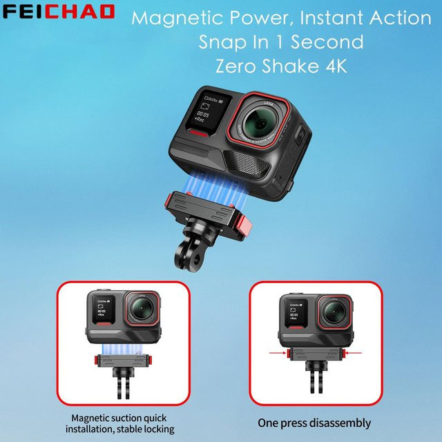 FEICHAO Magnetische Aluminium Kamerahalterung für Insta360 Ace Pro mit Schnellverschluss-Stativadapter 1/4 Zoll in Schwarz - Bild 1