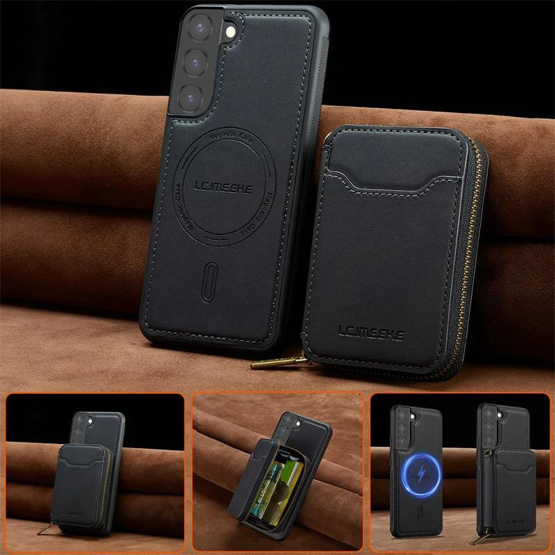 Magnetische Leder-Flip-Handyhülle mit Reißverschluss-Geldbörse und Kartenabdeckung für Samsung Galaxy S26 Edge - Bild 3