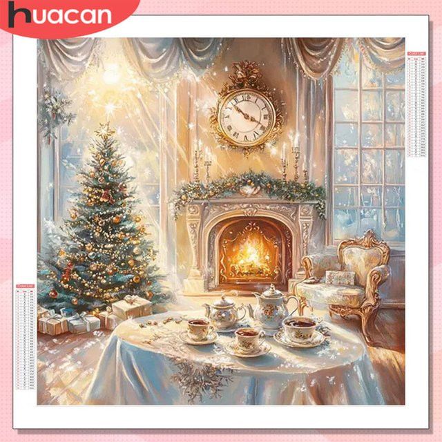 HUACAN 5D Diamantmalerei Weihnachten Winter Landschaft als rundes Mosaik Wanddekor - Bild 1