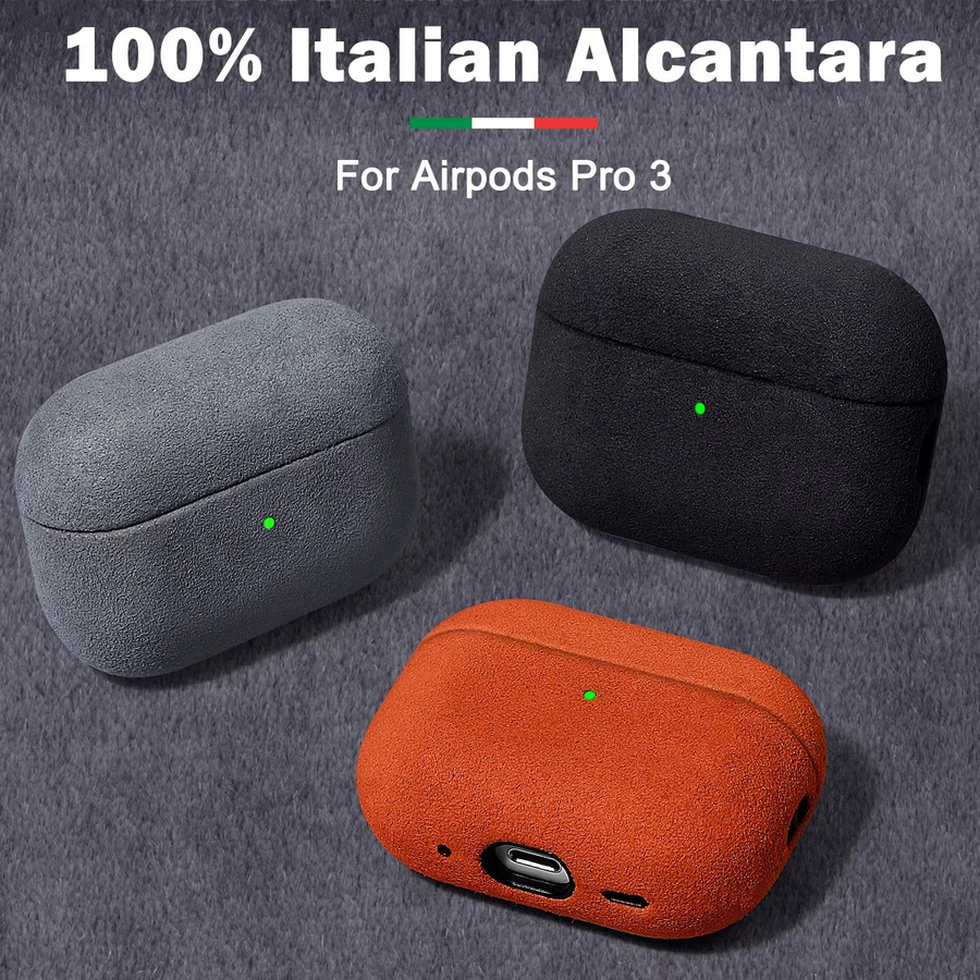 Luxuriöse Alcantara Ledertasche für Apple AirPods Pro, Wildlederhülle für AirPods Pro 3, Pro 2 und AirPod 4, Farbe: Grau - Bild 2