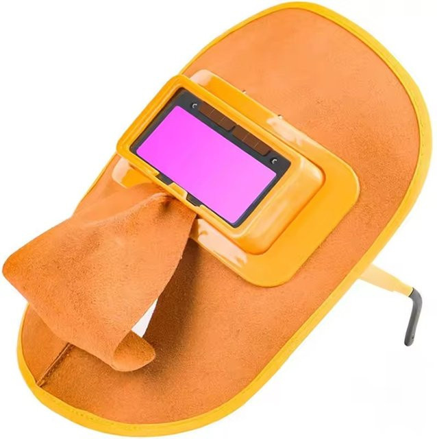 Solarbetriebener Schweißhelm mit automatischer Verdunkelung und gelber Lederpolsterung für MIG WIG und Stick-Schweißen - Bild 1