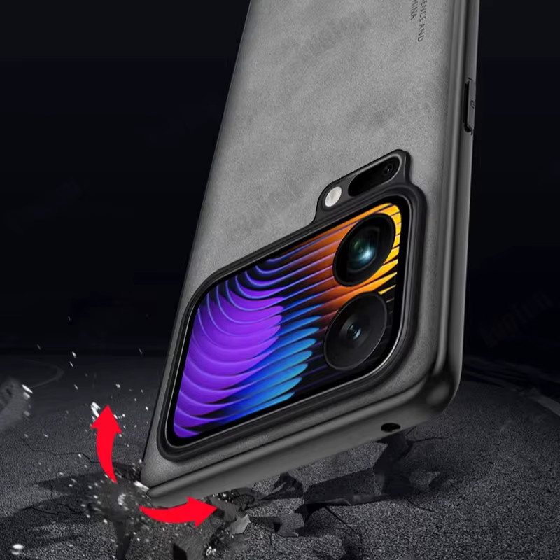 Luxuriöse Linsenschutzhülle aus Schaffellleder für Xiaomi 17 Pro Max, 15T und 14T Pro in Grau mit magnetischer kabelloser Ladeabdeckung - Bild 2