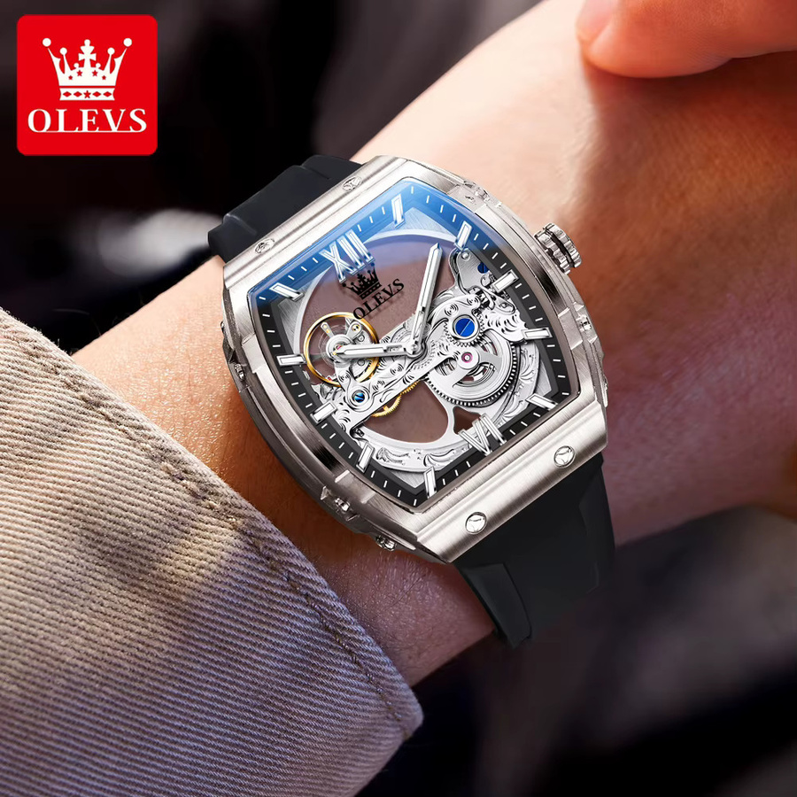 OLEVS Herrenuhr, Tonneau, Automatik, Silikonarmband, Weiß, Herren - Bild 3