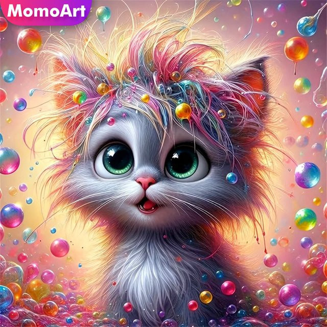 Momoart 5D-Diamant-Stickerei Tier-Mosaik Katze in Multicolour, rund, Durchmesser: 20 cm - Bild 1