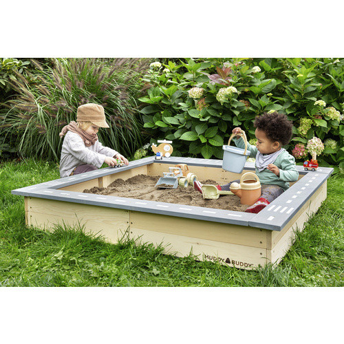Muddy Buddy Sandkasten Highway Hero aus Zypressenholz mit Spielstraße und Staufächern in Natur Lavagrau - Bild 6